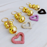 Bling It Girl Glam Heart Bauble Key Chain White Crystal Gold