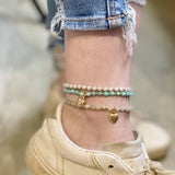 Semi-Precious Stone Bead Anklet with Heart Charm Amazonite