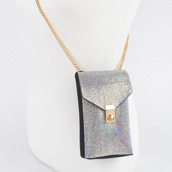 Rhinestone Crystal Iridescent Cellphone Crossbody Bag