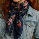 Rose Buds Tassels Printed Western Southwestern Wild Rag Scarf Accent