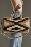 Western Aztec Cotton Duffel Travel Bag Cream Black Tan