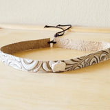 Sandy White Floral Embossed Leather Hat Band with White Turquoise Slab