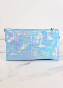 Liz 3 Divider Embossed Crossbody Convertible Bag Ocean Hologram