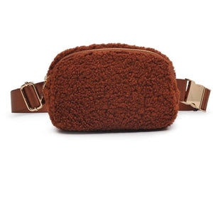 Santi Sherpa Shearling Sling Belt Bag Fanny Pack Brown