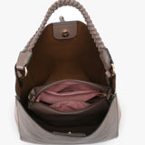 Dina Plaid Contrast Tote with Large Tassel Removable Pouch Black Grey