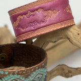 Western Boho Layering Hand Tooled Leather Bracelet Ivory Blue