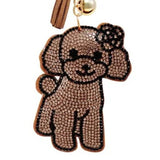 Bling Crystal Brown Dog with Flower Tassel Keychain Bag Charm