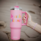 Light Pink Beach Please Printed Stainless Steel Tumbler 40 oz with Handle