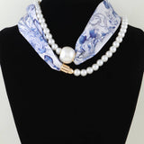 Pearl Scarf Beaded Statement Necklace – Blue