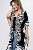 Coal Black & White Damask Floral Open-Front Kimono