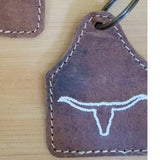 Cowhide & Leather Longhorn Keychain — Brown & Cream