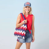 Patriotic Americana Red White Blue Chevron Knit Shopper Tote