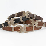 Double Buckle Vegan Leather Western Style Belt Brown