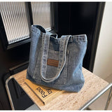 Dark Blue Washed Denim Shoulder Bag | Vintage Pocket Bag