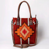 American Darling Saddle Blanket Tote - Handwoven Wool Leather Western Bag Red