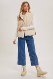 Button Down Quilted Puffer Vest with Pockets Creamy Beige