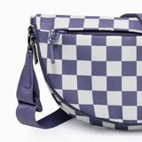 Checkered Nylon Fanny Pack Sling Bags Purple White