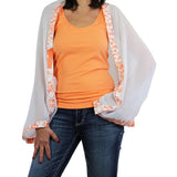 Origami Trim Button Shawl Shrug Wrap White with Melon White Trim