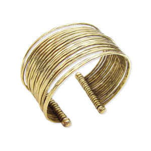 Gold Metal Thin Hammered Bunch Cuff Bracelet