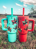 Turquoise Retro Rodeo Western 24oz Stainless Steel Tumbler Cup with Handle