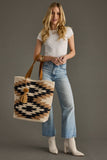 Cream Black Tan Western Tote Bag - Aztec Cotton Tote with Pom Tassel 17"
