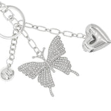 Silver Bling Rhinestone Butterfly With Heart Locket Keychain