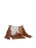 Brown Vegan Cowhide Fringe Crossbody Bag | Western Hair-On Shoulder Bag