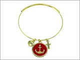 Adjustable Nautical Anchor Bangle Bracelet Red Enamel