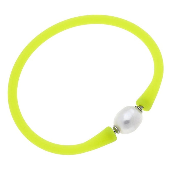Bali Freshwater Pearl Silicone Bracelet Neon Yellow
