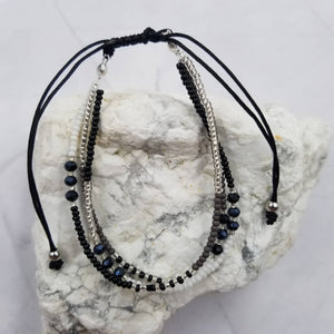 Boho Layered Beads Stacking Bracelet Black Silver White Beads