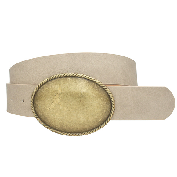 Western Rope Trimmed Oval Buckle Vegan Leather Belt Taupe