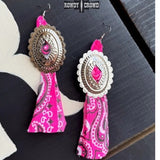 Concho Rodeo Western Cowgirl Earrings Hot Pink Bandana