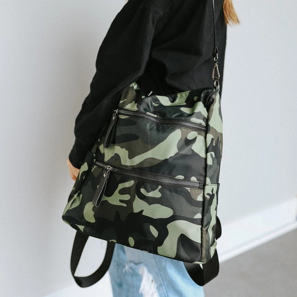 Nori Nylon Zipper Backpack Green Camo