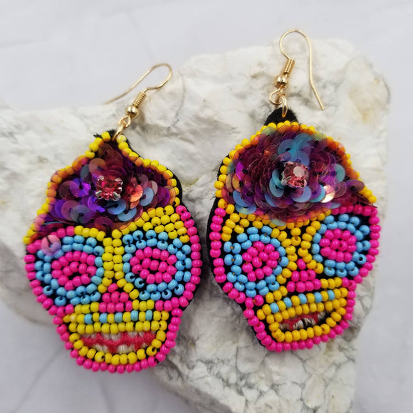 Halloween Beaded Sugar Skull Earrings