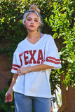 Texas Print V-Neck Football Tee White & Red