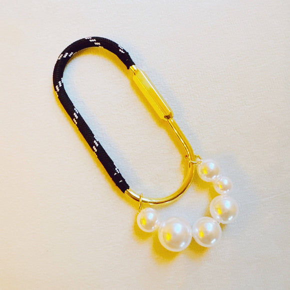 Roped And Pearled Shackle Bag Charm Black