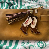 Pink Sunburst Cowgirl Boots Tassel Enamel Keychain Bag Charm