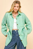 Textured Chest Pocket Button Front Jacket Shacket Mint Green