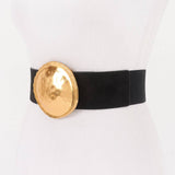 Round Gold Buckle Elastic Belt – Black