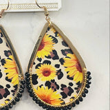 In My Daisy Dukes Sunflower Leopard Black Beads Teardrop Earrings