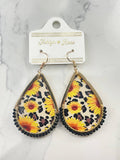 In My Daisy Dukes Sunflower Leopard Black Beads Teardrop Earrings
