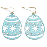 Blue Easter Egg Shaped Drop Earrings With Flower and Crystal Detail