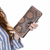 Hand-Tooled Genuine Leather Western Floral Clutch Purse