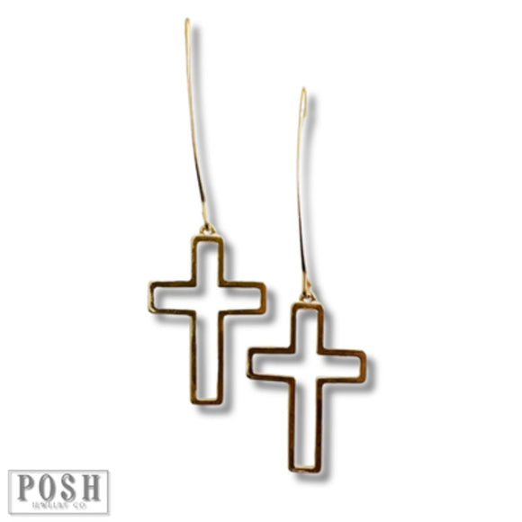 Long Drop Dangle Charm Earring on Hook Open Cross