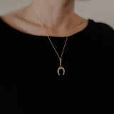 Paved Horseshoe Western Pendant Layering Necklace