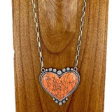 Orange Stone Heart Necklace Paper Clip Chain