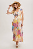 Pastel Quilt Printed Button Down Maxi Dress