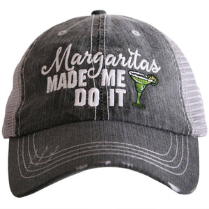 Embroidered Margaritas Made Me Do It Distressed Trucker Hats