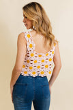 Cute Boho Daisy Crochet Crop Camisole Overlay Top White Yellow