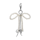 Pearl Silver Bow Heart Keychain Bag Charm